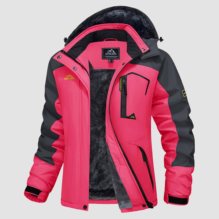 Hooded water-resistant ski jacket in Light Green, fleece-lined with four zip pockets.