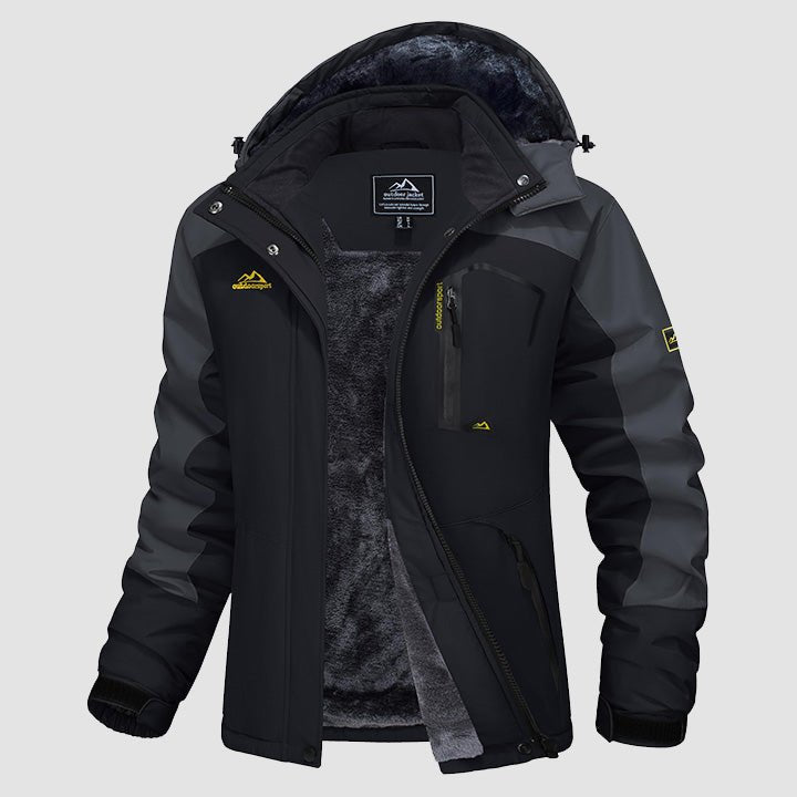 Hooded water-resistant ski jacket in Rose Pink, fleece-lined with four zip pockets.